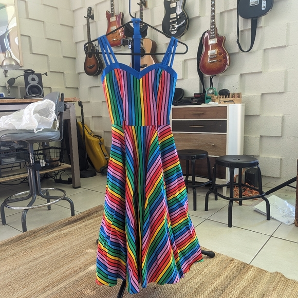 Collectif X Modcloth Rainbow Bright Stripes Nova Dress XXS - Picture 5 of 6